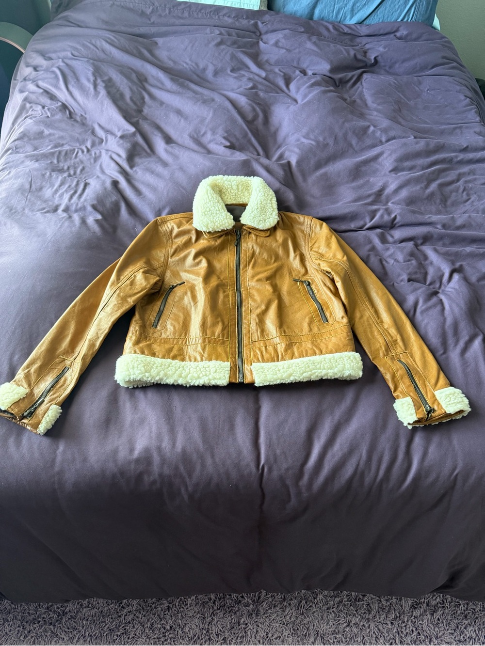 German Pantino Tan Shearling-Trim Real Leather Jacket